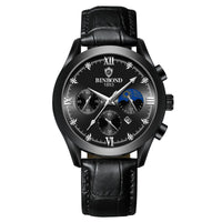 Calendrier lumineux étanche en cuir véritable montre de mode en acier inoxydable (hommes)
