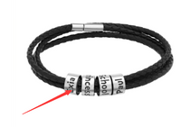 Bracelet tressé en cuir véritable, perles en acier inoxydable personnalisées, bracelet à breloques avec nom