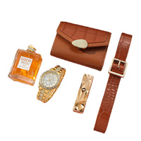 Fashion Watch Wallet Belt Perfume Lipstick Gift Set (5 Pcs)
