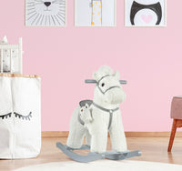White Plush Rocking Horse With Bear Toy For Kids, Soft Sound Rocker, Ideal For Nursery Playtime