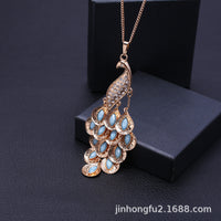Retro Style Inlaid Gemstone Peacock Necklace