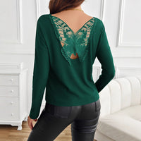 Women's Solid Color Back Stitching Pansy Rib Long-sleeved T-shirt