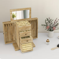 4-Tier Wooden Jewelry Box For Women, Jewelry Organizer With Mirror And 2 Drawers For Rings Earrings Necklaces, Brown