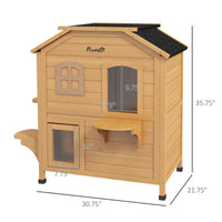 2-Story Wooden Outdoor Cat House Feral Shelter With Escape Door Asphalt Roof 4 Platforms Natural