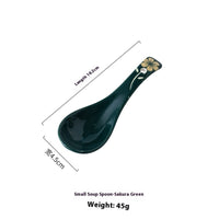 Dark Green Underglaze Porcelain Spoon Household Japanese Style Tableware Peacock Green Ceramic Small Spoon