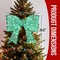 Pre-lit Outdoor Giant Bowknot Christmas Decoration, Lighted Metal Frame With 124 Green LED Lights, For Front Door Gate Wall Indoor Outdoor Holiday Party, Green