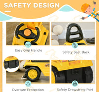 3-in-1 Ride On Excavator Digger Scooter & Pulling Cart, Construction Pretend Play Toy For Kids