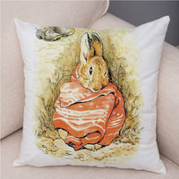Storybook Cartoon Rabbit Peach Skin Fabric Pillow Cover