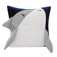Oreiller requin tridimensionnel avec poche zippée