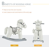 White Plush Rocking Horse With Bear Toy For Kids, Soft Sound Rocker, Ideal For Nursery Playtime