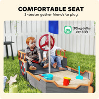 Kids Wooden Sandbox Pirate Ship Sandboat W Bench Seat Storage Space Cedar Wood, Gray