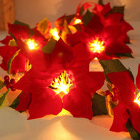 Red Poinsettia Garland String Lights