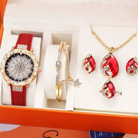 Luxury Watch Bracelet Ring Necklace Earrings Gift Set (5 Pcs)