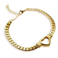Fashion Titanium Steel Heart Clavicle Chain Necklace & Bracelet