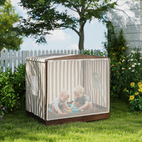 Kids Wooden Sandbox With Canopy Fully Covered, 2 Bench Seats, Bottom Liner, 56 X 40 X 52, Brown
