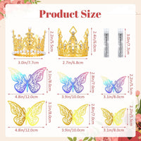 Gold Crowns For Flower Bouquets, Flower Bouquet Accessories Set 24 Butterflies 2 Crown Topper 2 Sliver Glitter Powder For Birthday Baby Shower Cake Topper Wedding Party Decorations
