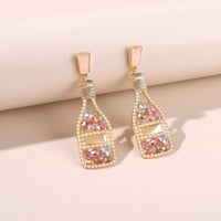 Exaggerated Hollow Diamond Wine Bottle Metal Oil Drop Earrings