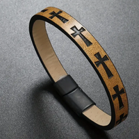Vintage Retro Style PU Leather Cross Embossed Bracelet
