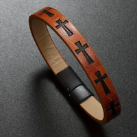 Vintage Retro Style PU Leather Cross Embossed Bracelet