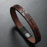 Vintage Retro Style PU Leather Cross Embossed Bracelet
