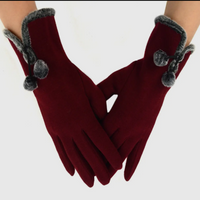 Stylish Touch Screen Gloves With Fur Trim & Fleece
