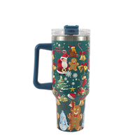 Tasse à motif de noël avec couvercle et poignée, verres en paille, gobelet sous vide en acier inoxydable, grande capacité, tasse à café de voyage en voiture, nouvelle collection