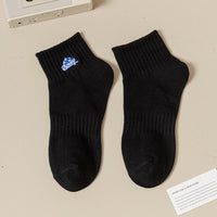 Chaussettes de sport absorbant la sueur en pur coton brodé noir et blanc avec requin
