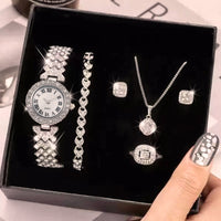 Luxury Quartz Watch & Jewelry Gift Set (5 Pcs)
