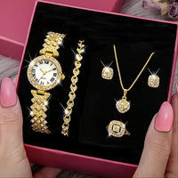 Luxury Quartz Watch & Jewelry Gift Set (5 Pcs)
