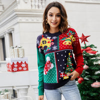 Chandails tricotés à manches longues et col rond pour femmes, pull brodé de flocons de neige, arbre de noël, vêtements d'hiver