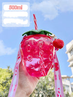 Cute Strawberry Tumbler with Straw