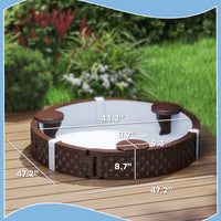 47 Round Kids Sandbox With Cover, 3 Seats, Waterproof Bottom Liner, For Backyard, Lawn, Garden, Beach, Patio, Brown
