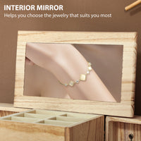 4-Tier Wooden Jewelry Box For Women, Jewelry Organizer With Mirror And 2 Drawers For Rings Earrings Necklaces, Brown