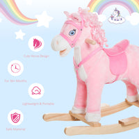 Plush Rocking Horse, Realistic Sounds, Swinging Tail, Pink, Ideal Birth Gift, Joyful Engaging, For 3 Years