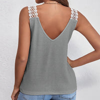 Waffle V-Neck Vest Sleeveless Lace Tank Shirt Tops
