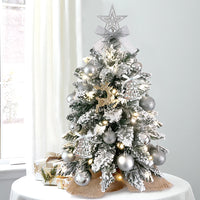 Arbre de Noël artificiel floqué de neige de 2 pieds avec ornements et lumières