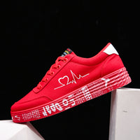 Zapatos de lona con estampado de amor para mujer y hombre, zapatos planos con cordones, informales, deportivos, para amantes, Día de San Valentín