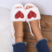 Zapatillas de lentejuelas de amor, zapatos de interior para el hogar para invierno, zapatillas de dormitorio para mujer