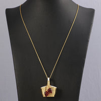 Simple Woven Picnic Basket Strawberry Pendant Long Necklace