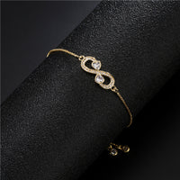 Pulsera con dije de infinito y corazón de circonio para mujer, microconjunto de latón ajustable