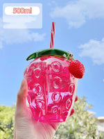 Cute Strawberry Tumbler with Straw