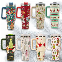 Tasse à motif de noël avec couvercle et poignée, verres en paille, gobelet sous vide en acier inoxydable, grande capacité, tasse à café de voyage en voiture, nouvelle collection