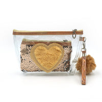 Gold Sequin Heart Cosmetic Bag Set (2 Pcs)