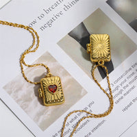 Retro Love Zircon Heart Album Locket Necklace