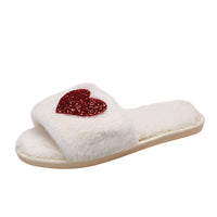 Zapatillas de lentejuelas de amor, zapatos de interior para el hogar para invierno, zapatillas de dormitorio para mujer