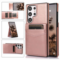 Solid Color Leather Card Wallet Samsung Phone Case