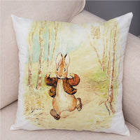 Storybook Cartoon Rabbit Peach Skin Fabric Pillow Cover