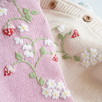 Hand Embroidered Strawberry Flower Cardigan (Toddler/Child)