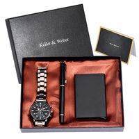 Quartz Watch Credit Card Case Gel Pen Gift Set (Mens)
