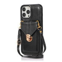 Buckle Closure Card Holder Leather Samsung Phone Case Crossbody Lanyard
